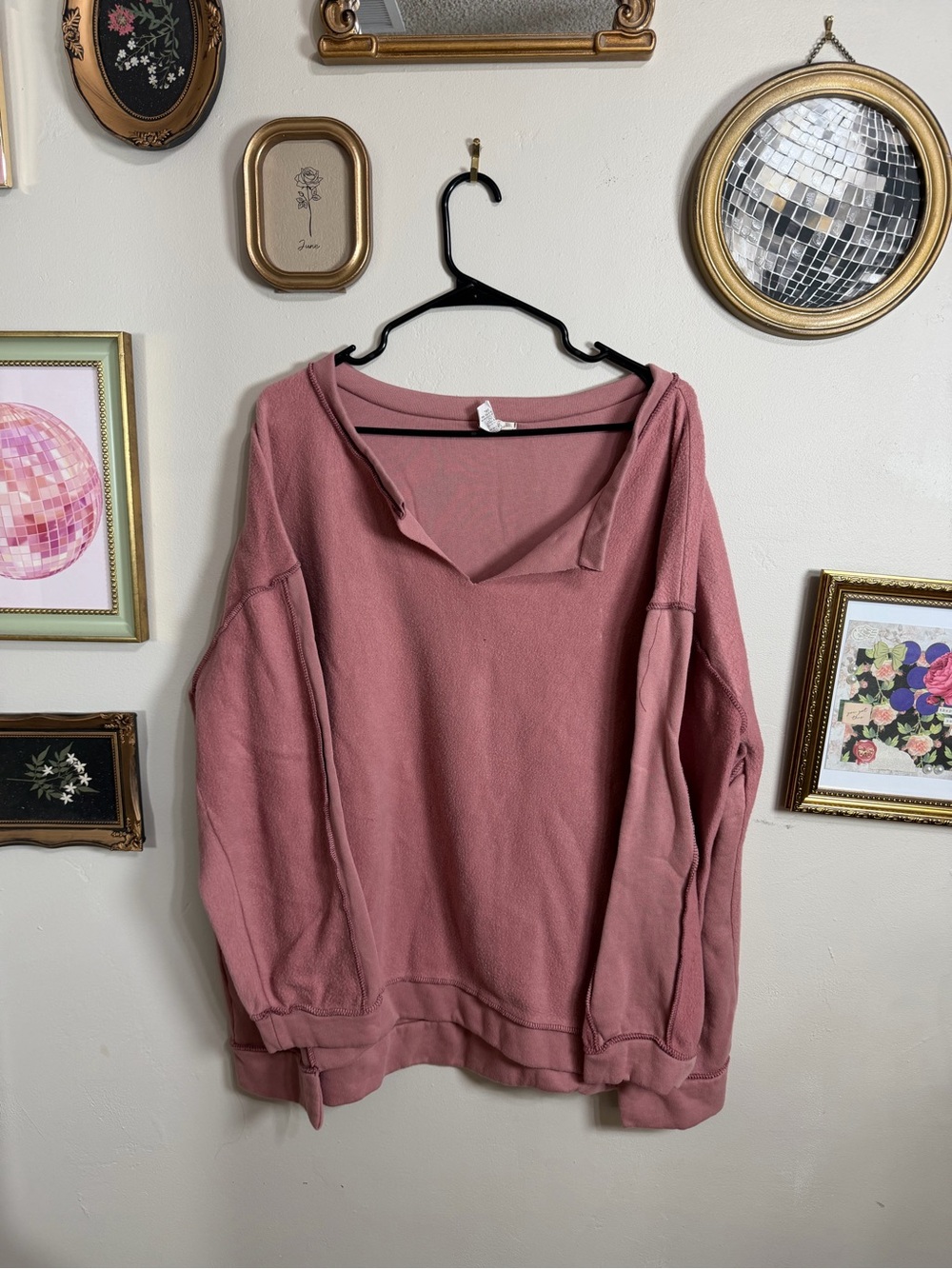 BiBi Dusty Rose V-Neck Pullover Sweatshirt